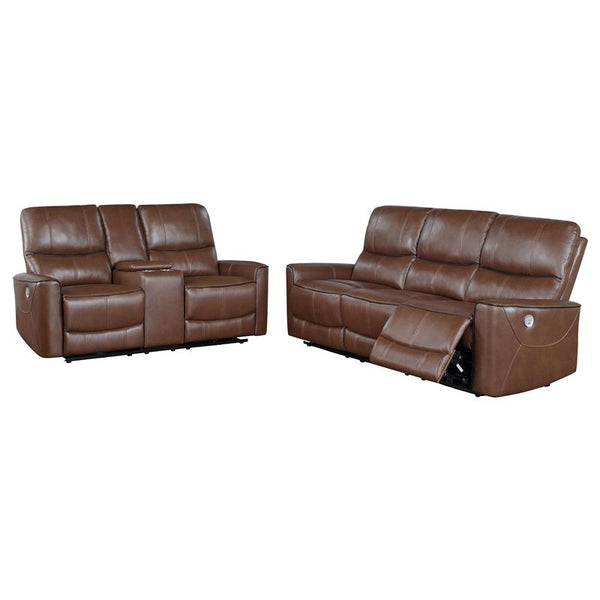 Greenfield 2-piece Power Reclining Sofa Set Saddle Brown - 610264P-S2