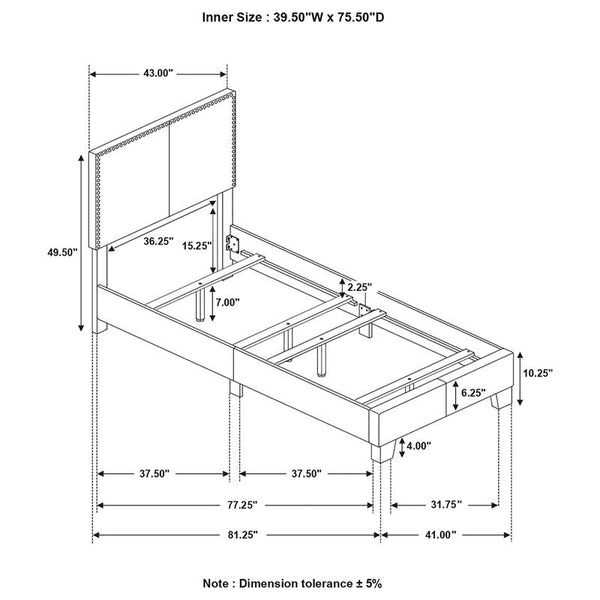 Boyd Upholstered Twin Panel Bed Grey - 350071T