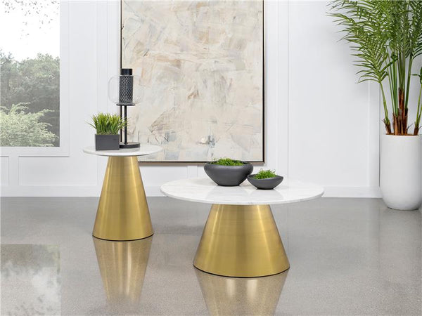 Avon Round Marble Top Stainless Steel Side End Table White - 707827