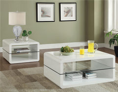Elana 1-shelf Rectangular Coffee Table White High Gloss - 703268