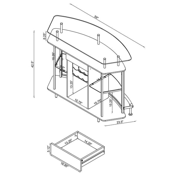 Gideon Crescent Shaped Glass Top Bar Unit with Drawer - 182235