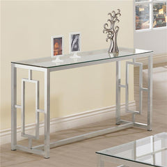 Merced Glass Top Metal Entryway Sofa Console Table Nickel - 703739