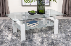 Dyer 1-shelf Rectangular Glass Top Coffee Table White - 703438