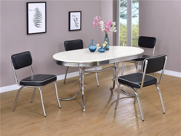 Retro 5-piece Oval Dining Set Glossy White and Black - 2065-S5