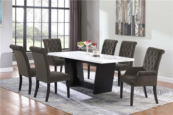 Sherry Trestle Base Marble Top Dining Table Espresso and White - 115511