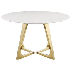 Gwynn Round Dining Table with Marble Top and Stainless Steel Base White and Gold - 107171