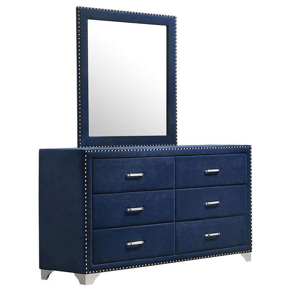 Melody 6-drawer Upholstered Dresser with Mirror Pacific Blue - 223373M