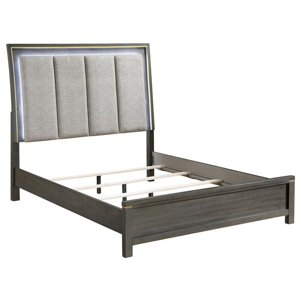 Kieran Wood Queen LED Panel Bed Grey - 224741Q