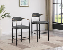 Tina Metal Pub Height Bar Stool with Upholstered Back and Seat Dark Grey (Set of 2) - 121189
