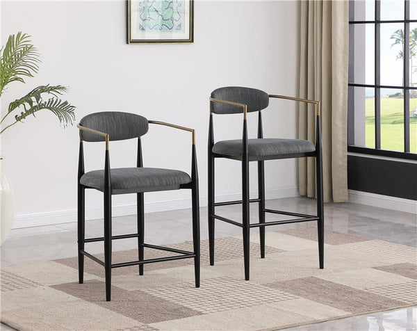 Tina Metal Counter Height Bar Stool with Upholstered Back and Seat Dark Grey (Set of 2) - 121186