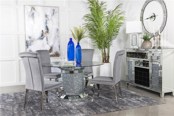 Ellie 5-piece Cylinder Pedestal Dining Room Set Mirror and Grey - 115551-S5G