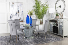 Ellie 5-piece Cylinder Pedestal Dining Room Set Mirror and Grey - 115551-S5G